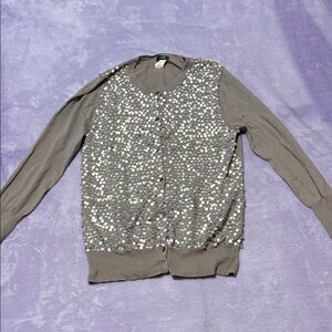 J.Crew Sequin Cardigan Sweater Taupe Silver Sparkle Size M